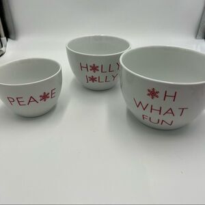 Set of 3 Crate & Barrel Ceramic Small Nesting Bowls. Holiday Nesting Bowls.